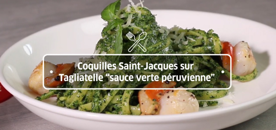 St Jacques sur Tagliatelle sauce verte peruvienne
